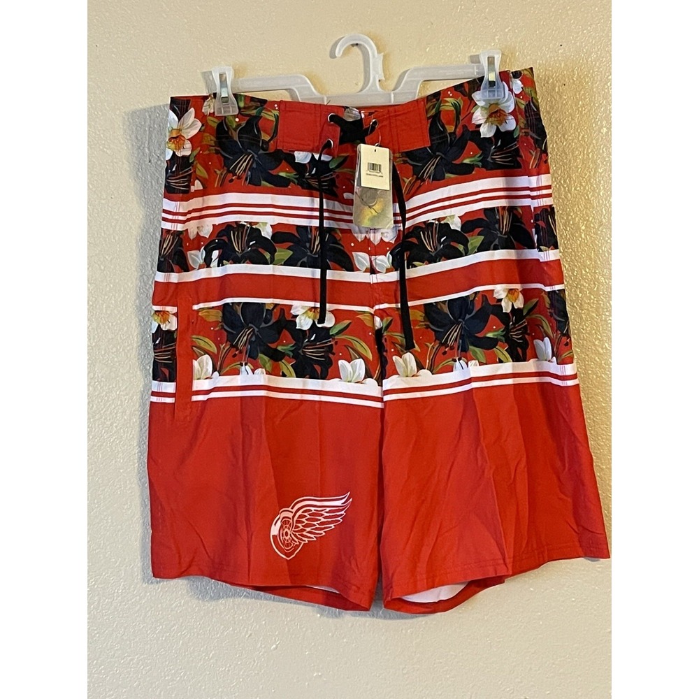 Men's 2XL NWT Detroit Red Wings NHL Floral Stripe Board Shorts‎ FOCO Brand